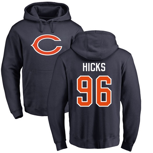 Chicago Bears Men Navy Blue Akiem Hicks Name and Number Logo NFL Football #96 Pullover Hoodie Sweatshirts->chicago bears->NFL Jersey